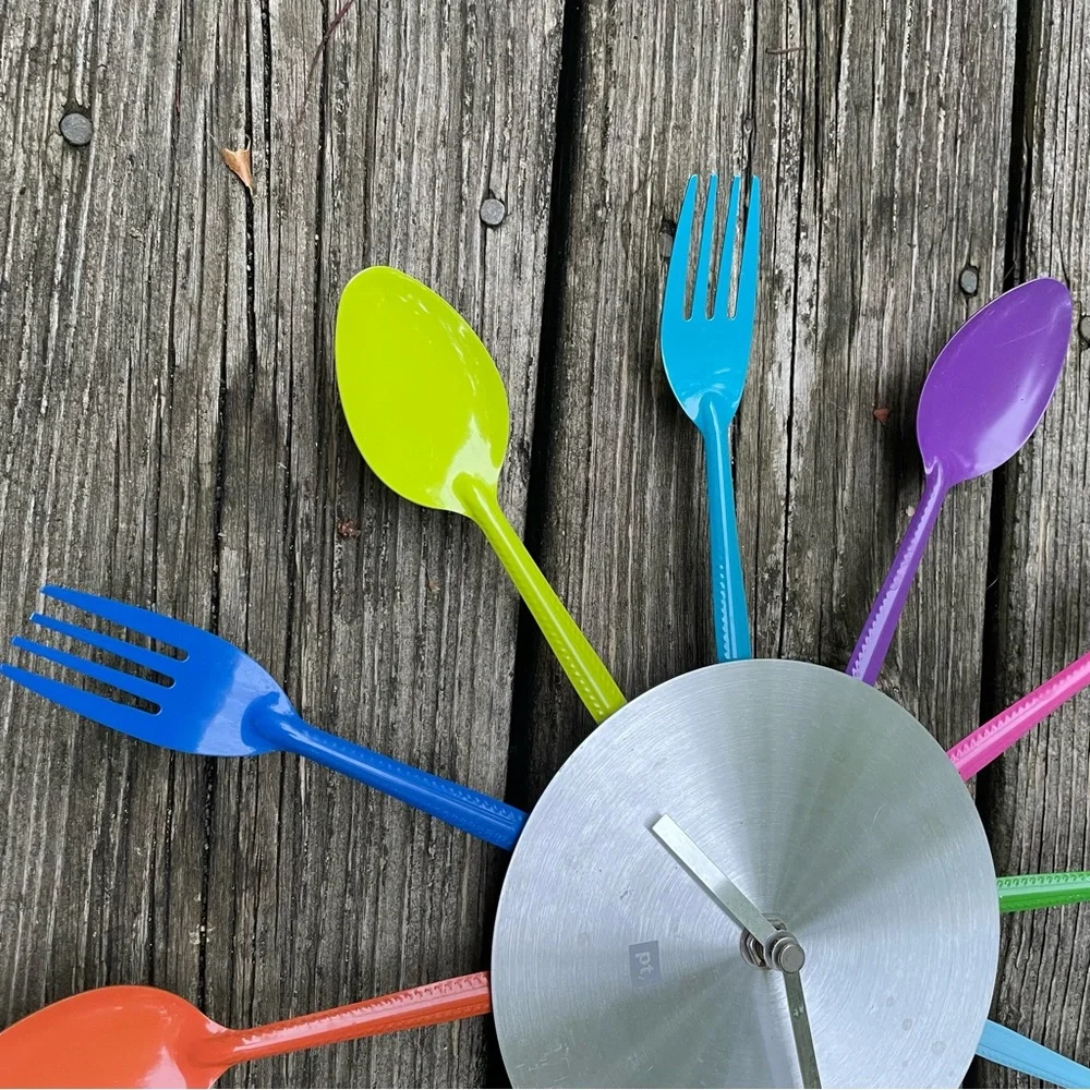 Abstract Fork Spoon Colorful Kitchy Cutlery Wall Clock - Non-Working For Display
